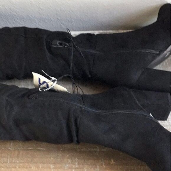 NWT black thigh length suede look chunky heel boots Size 5 1/2 - Picture 11 of 12